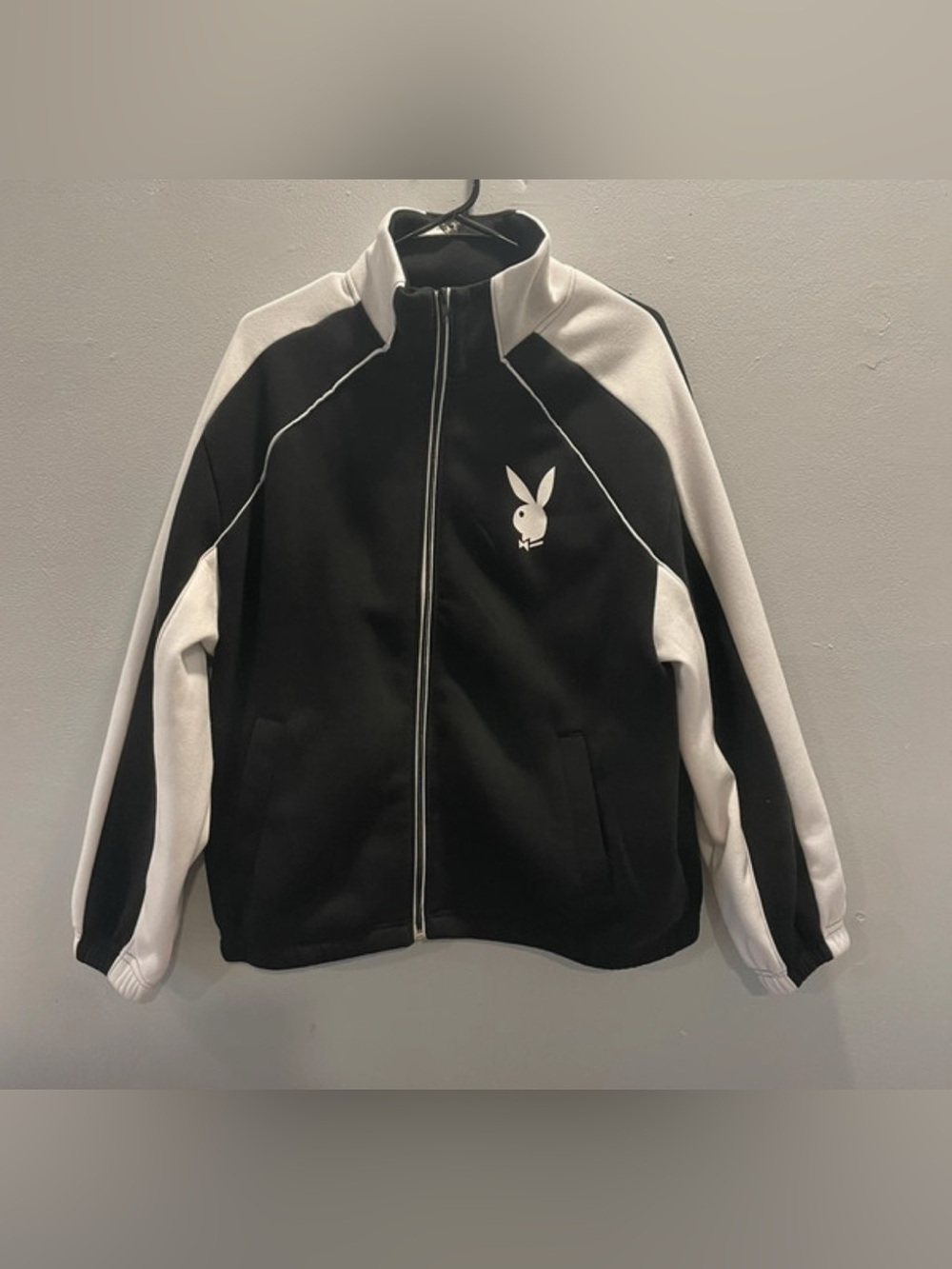 NWOT- med-Lg Playboy Black & White Zip-Up Track oversized Jacket